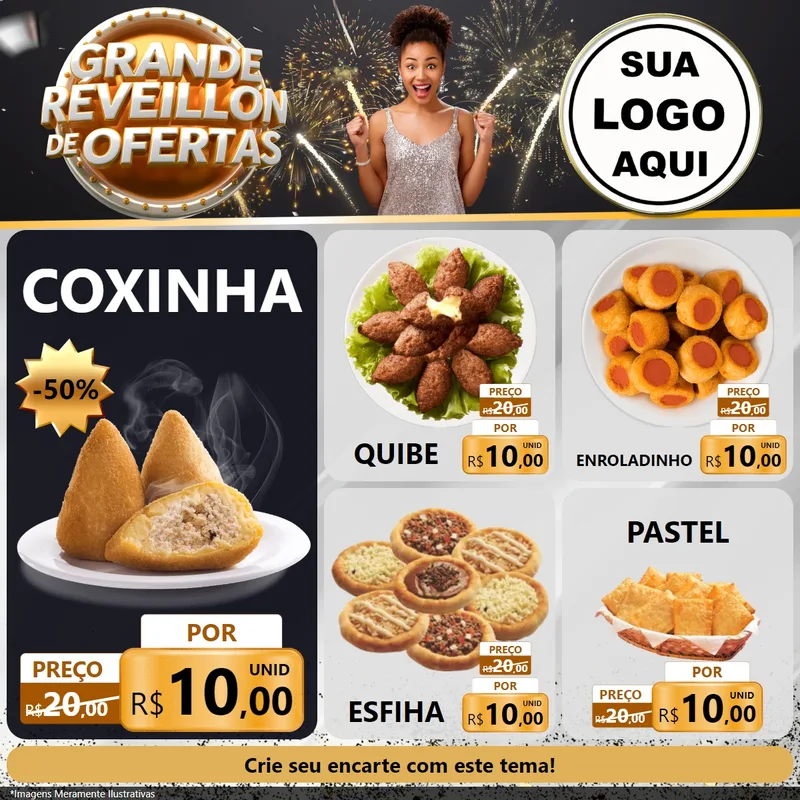 Modelo de Rede Social para Feed Facebook com o tema Grande Réveillon de Ofertas para Salgadaria