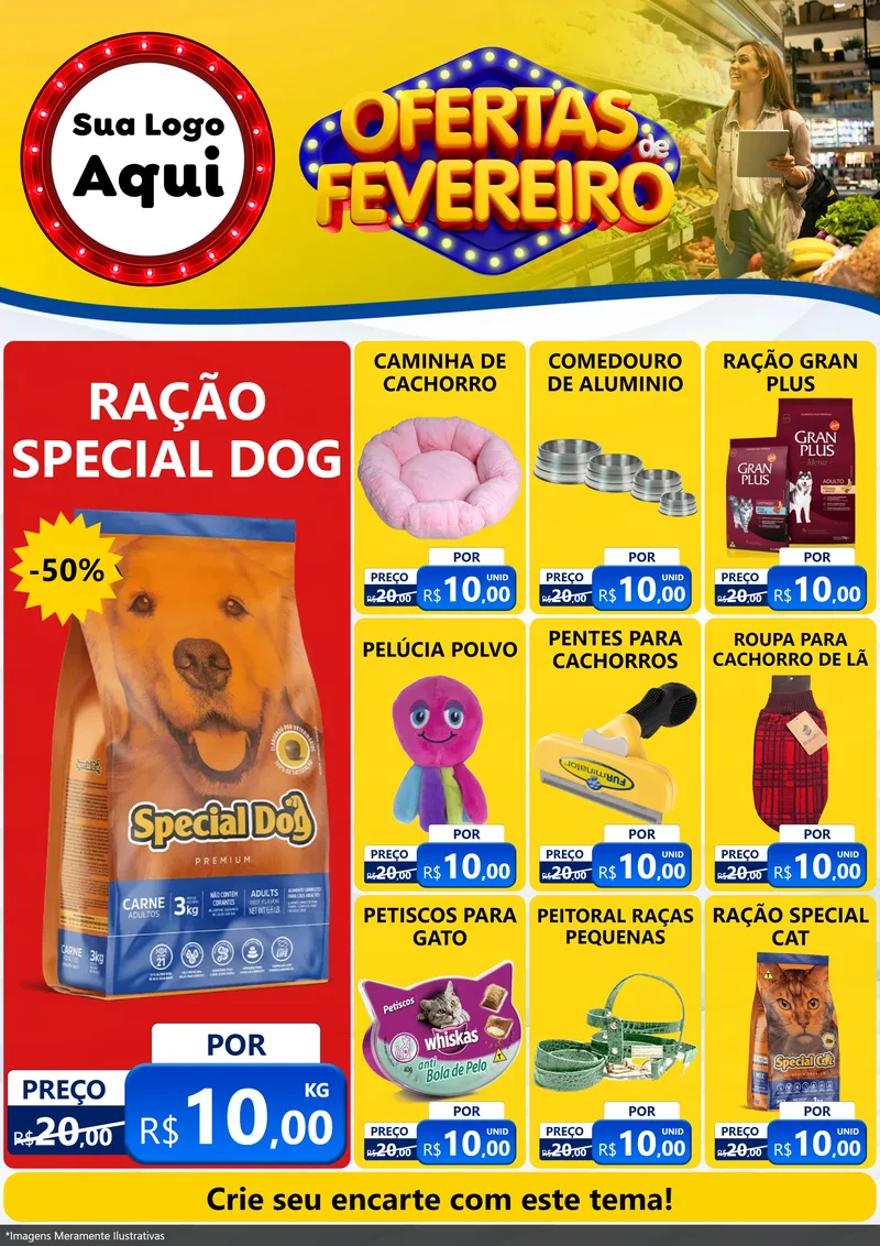 Modelo de Encarte para Encarte A4 Vertical com o tema Ofertas de Fevereiro para Pet Shop