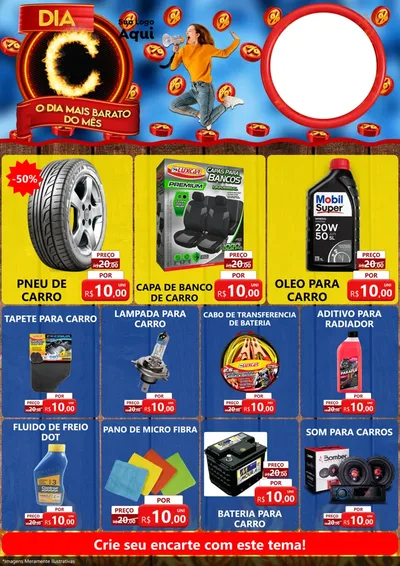Modelo de Encarte para Encarte A4 Vertical com o tema Dia C - O Dia Mais Barato Do Mês para Auto peças