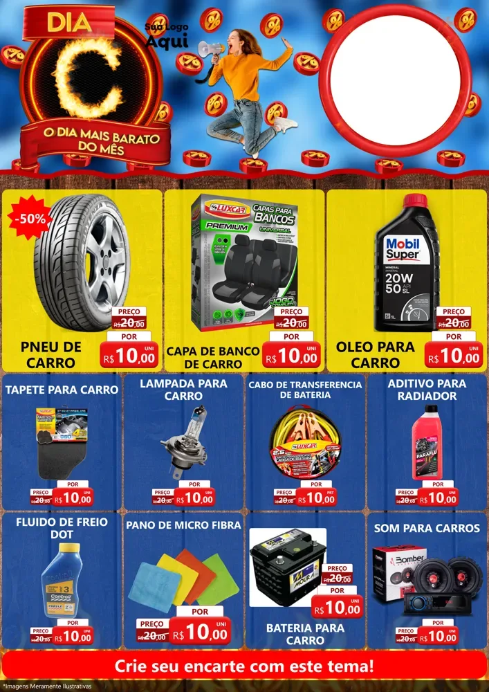 Modelo de Encarte para Encarte A4 Vertical com o tema Dia C - O Dia Mais Barato Do Mês para Auto peças