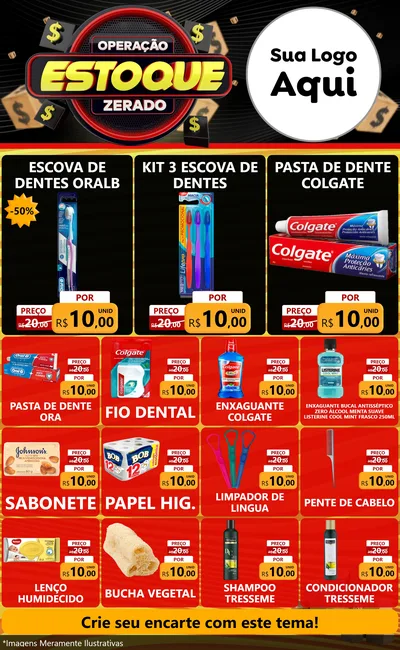 Modelo de Encarte para Encarte Grande com o tema Operação Estoque Zerado para Higiene Pessoal