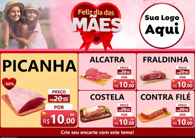 Modelo de Encarte para Encarte A4 Horizontal com o tema Feliz Dia Das Mães para Açougue