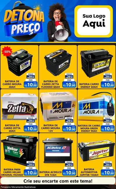 Modelo de Encarte para Encarte Grande com o tema Detona Preços para Baterias Elétricas