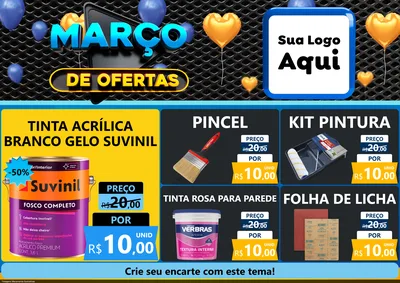 Modelo de Encarte para Encarte A4 Horizontal com o tema Março de Ofertas para Tintas e Ferramentas