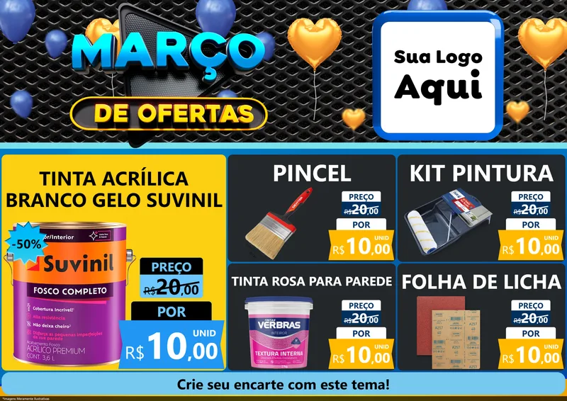 Modelo de Encarte para Encarte A4 Horizontal com o tema Março de Ofertas para Tintas e Ferramentas