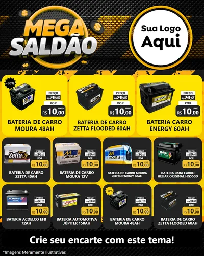Modelo de Rede Social para Feed Instagram com o tema Mega Saldão para Baterias Elétricas