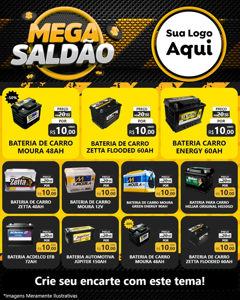 Modelo de Rede Social para Feed Instagram com o tema Mega Saldão para Baterias Elétricas