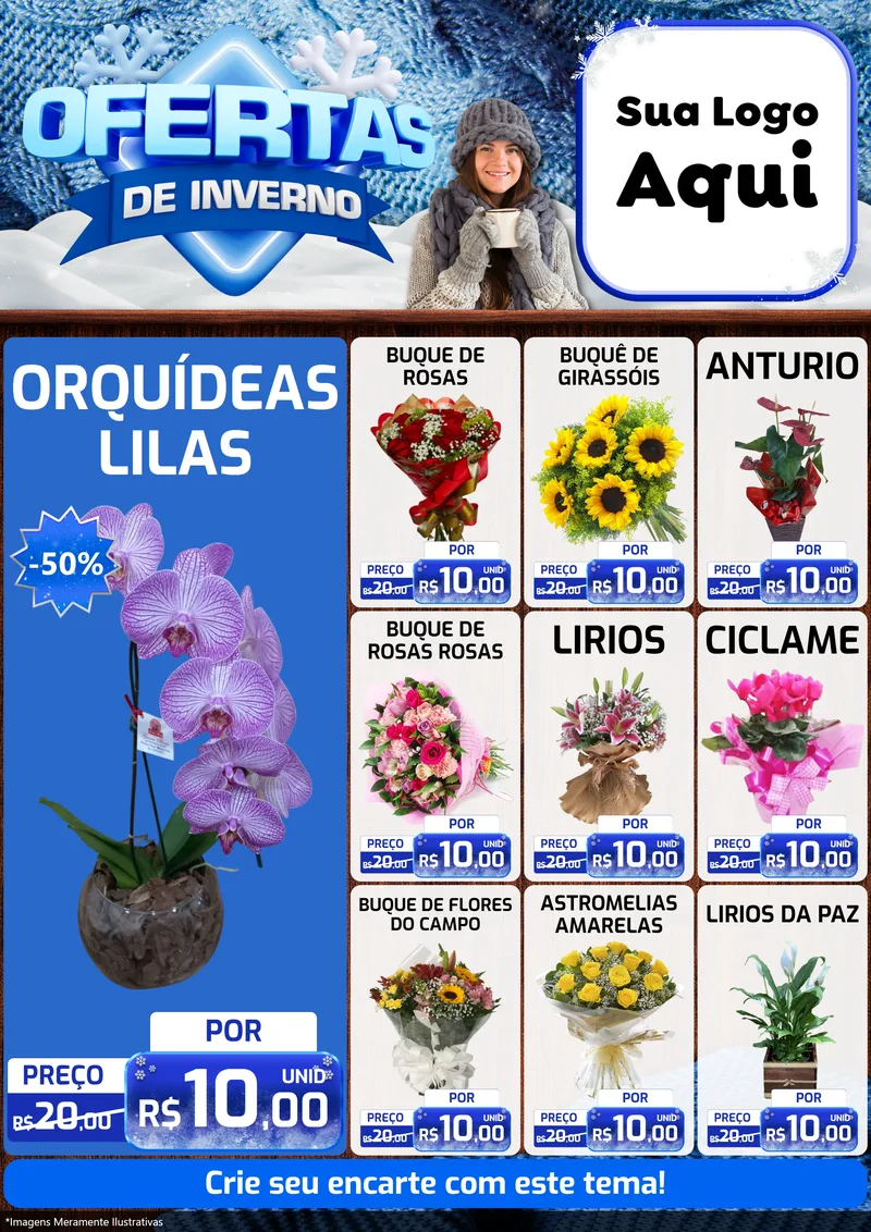 Modelo de Encarte para Encarte A4 Vertical com o tema Ofertas de Inverno para Floricultura e jardim