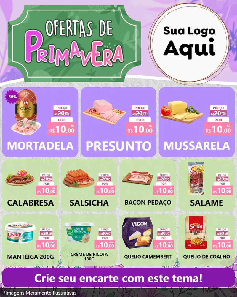 Modelo de Rede Social para Feed Instagram com o tema Ofertas de Primavera para Frios e Laticínios