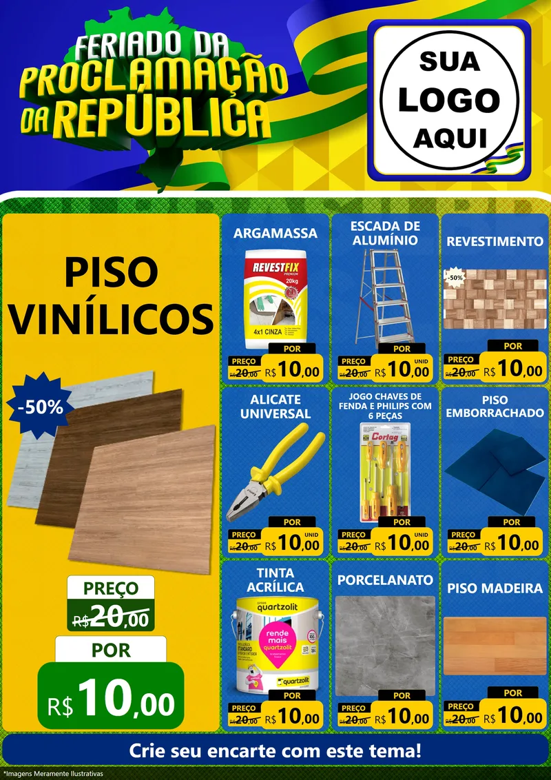 Modelo de Encarte para Encarte A4 Vertical com o tema Feriado da Proclamação da República para Material para Construção