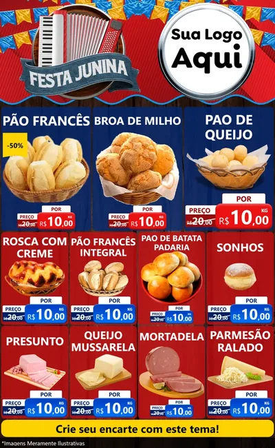 Modelo de Encarte para Encarte Grande com o tema Festa Junina para Padaria