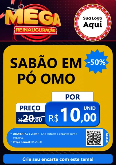 Modelo de Cartaz para Cartaz A4 Vertical com o tema Mega Reinauguração para Produtos de Limpeza