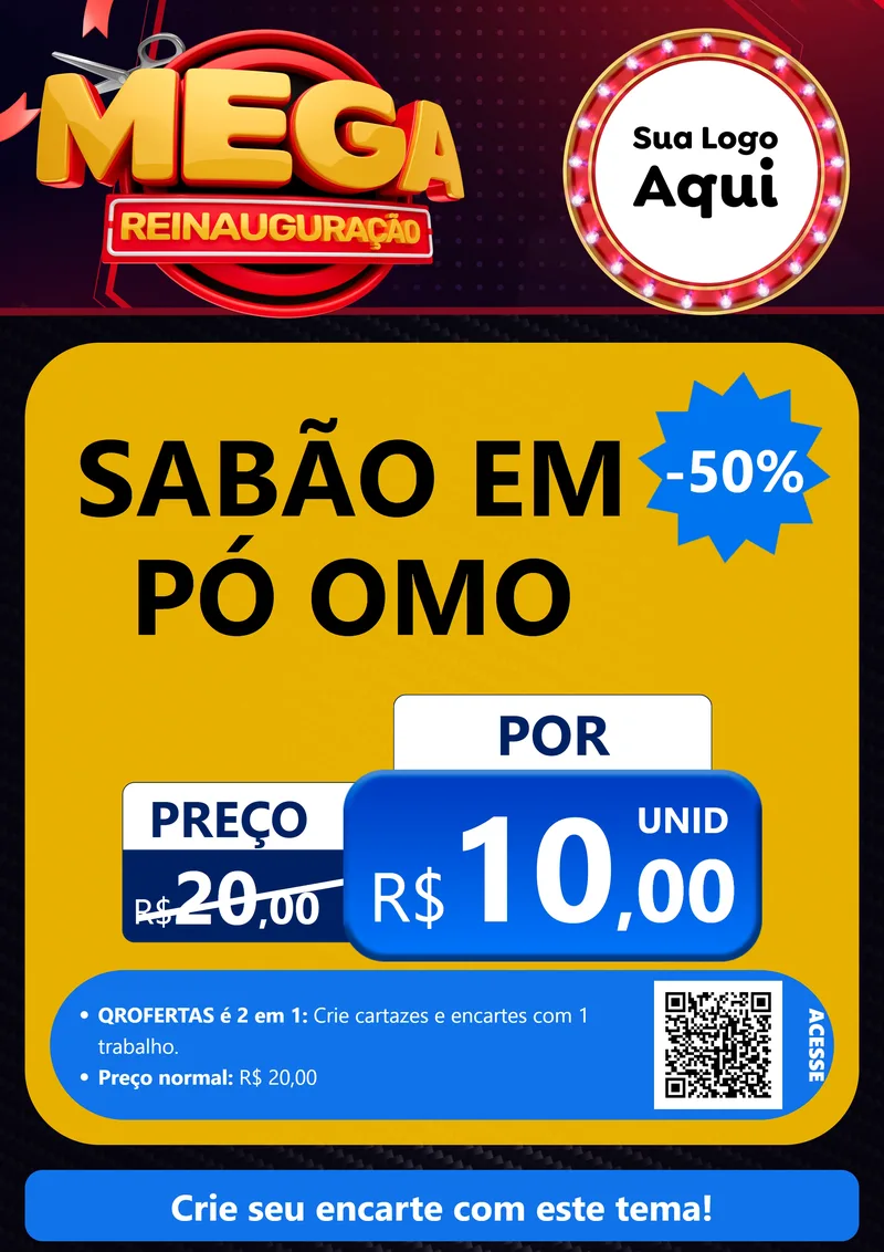 Modelo de Cartaz para Cartaz A4 Vertical com o tema Mega Reinauguração para Produtos de Limpeza