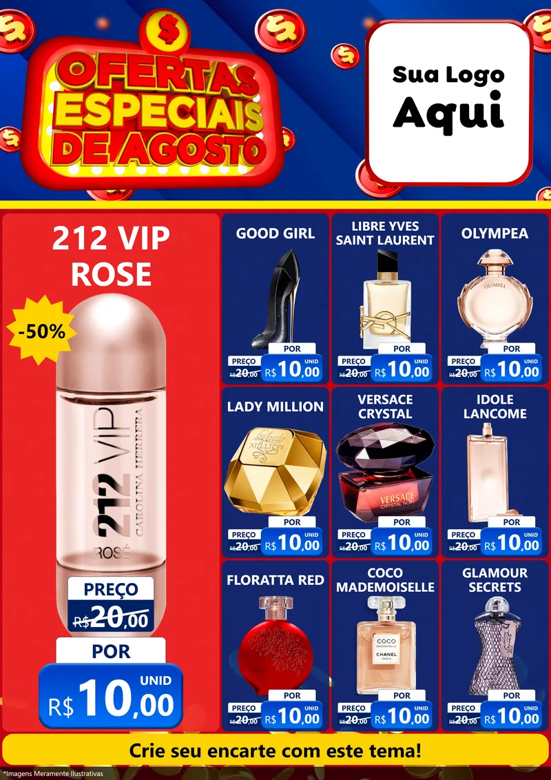 Modelo de Encarte para Encarte A4 Vertical com o tema Ofertas Especiais de Agosto para Perfumes