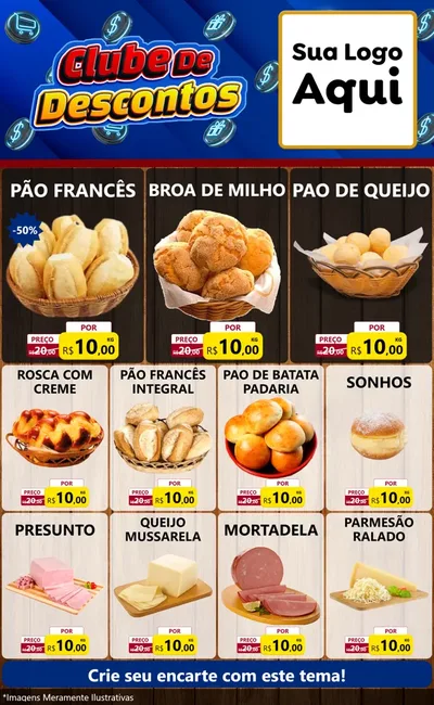 Modelo de Encarte para Encarte Grande com o tema Clube de Descontos para Padaria