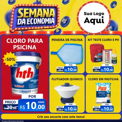 Modelo de Rede Social para Feed Facebook com o tema Semana da Economia para Produtos para Piscina