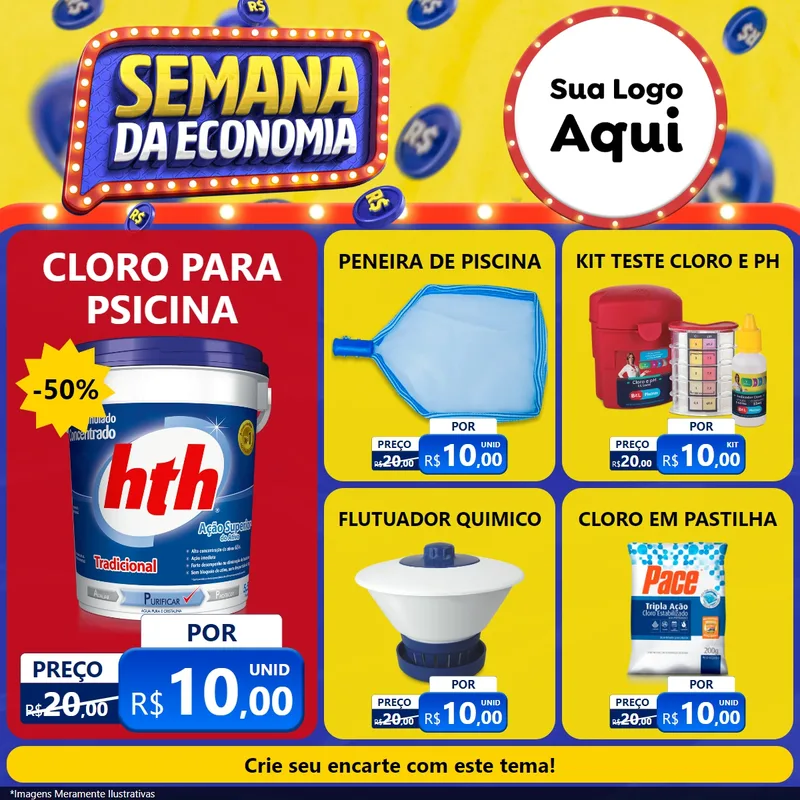 Modelo de Rede Social para Feed Facebook com o tema Semana da Economia para Produtos para Piscina