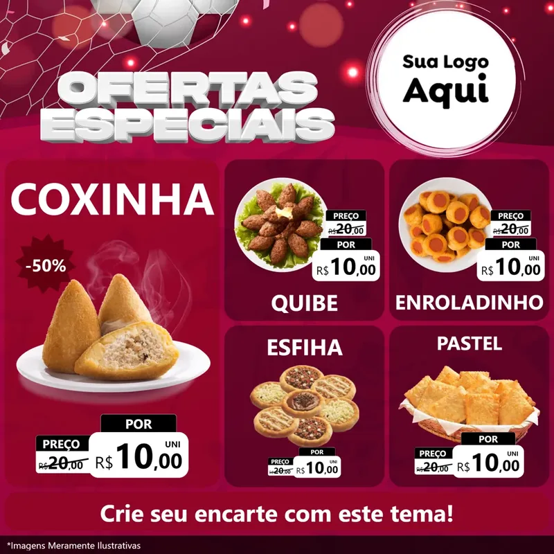 Modelo de Rede Social para Feed Facebook com o tema Ofertas Especiais - Futebol para Salgadaria