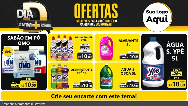 Modelo de TV para TV Horizontal com o tema Dia D Mais Economia para Produtos de Limpeza