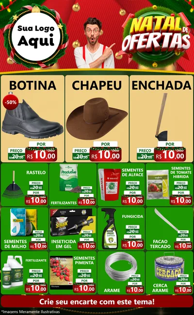 Modelo de Encarte para Encarte Grande com o tema Natal de Ofertas para Agropecuária