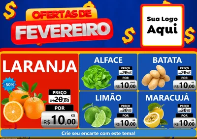 Modelo de Encarte para Encarte A4 Horizontal com o tema Ofertas de Fevereiro para Hortifrúti