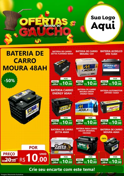 Modelo de Encarte para Encarte A4 Vertical com o tema Ofertas Semana Do Gaúcho para Baterias Elétricas