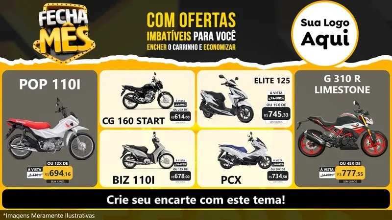 Modelo de TV para TV Horizontal com o tema Fecha Mês para Concessionaria de Motos