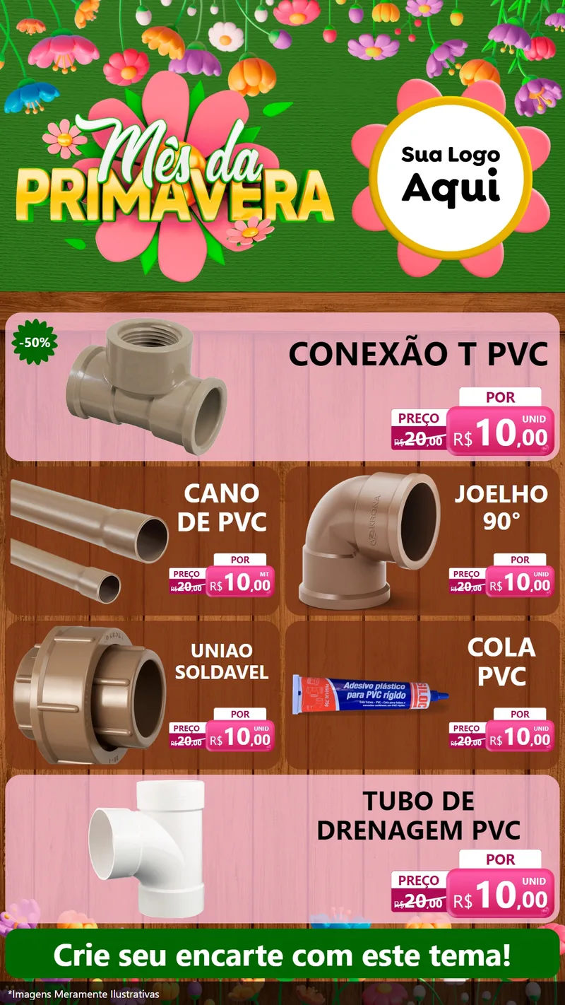Modelo de TV para TV Vertical com o tema Mês da Primavera para Tubos e conexões
