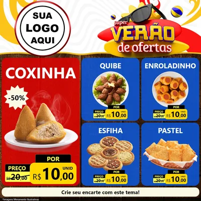 Modelo de Rede Social para Feed Facebook com o tema Super Verão de Ofertas para Salgadaria