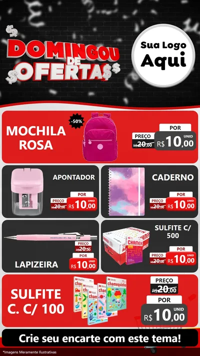 Modelo de TV para TV Vertical com o tema Domingou de Ofertas para Papelaria