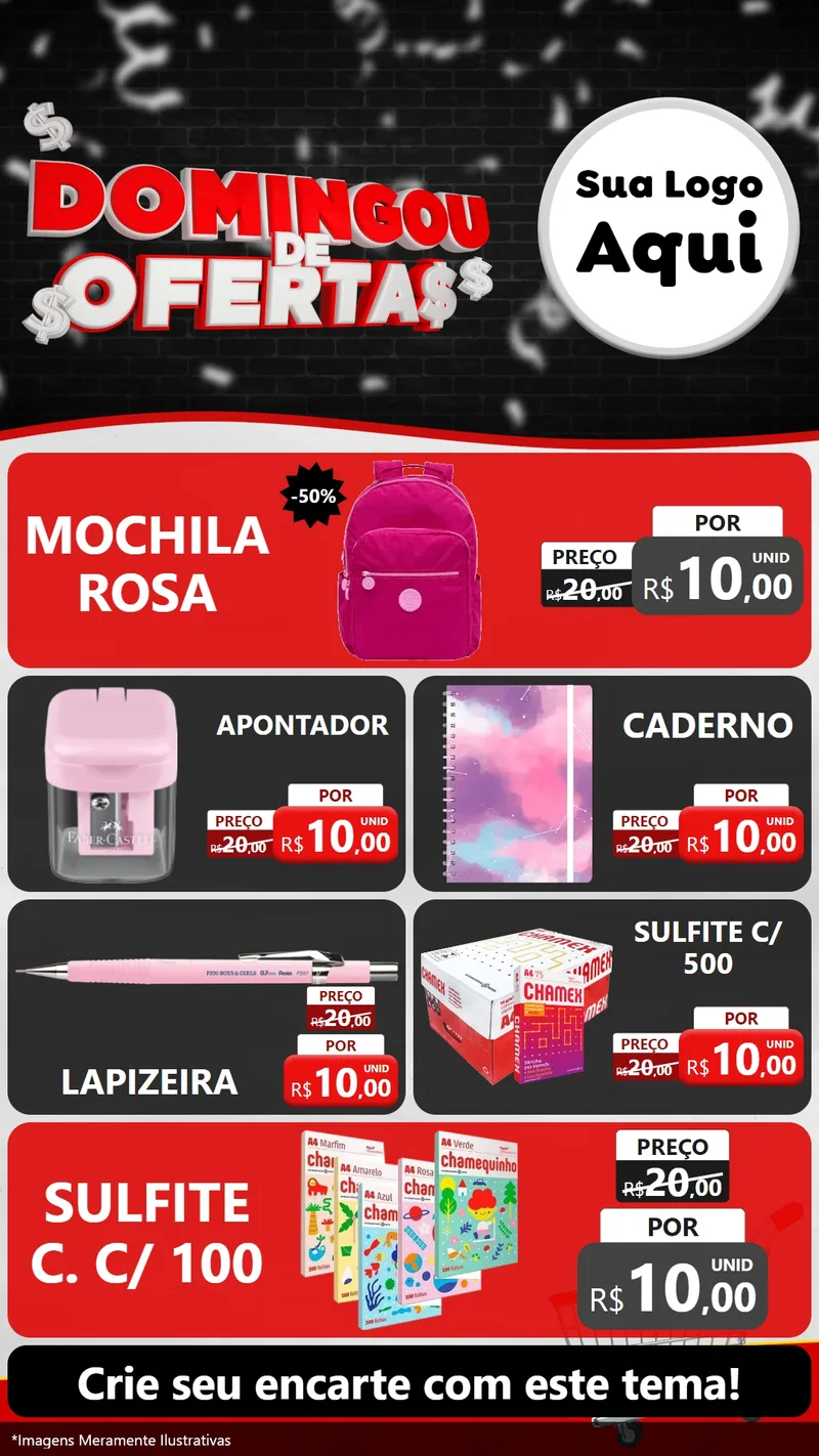 Modelo de TV para TV Vertical com o tema Domingou de Ofertas para Papelaria