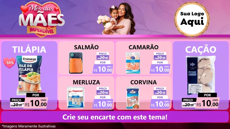 Modelo de TV para TV Horizontal com o tema Mês das Mães Imperdível para Peixaria