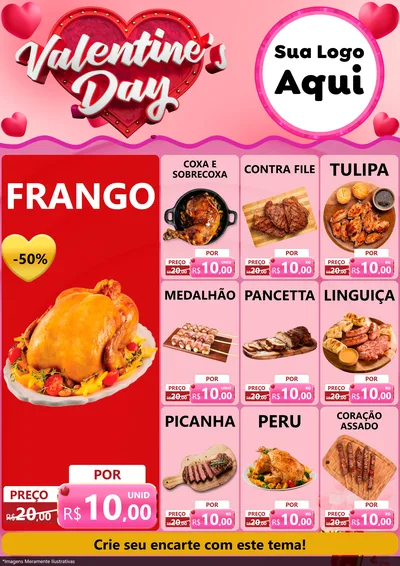Modelo de Encarte para Encarte A4 Vertical com o tema Valentine's Day para Assados