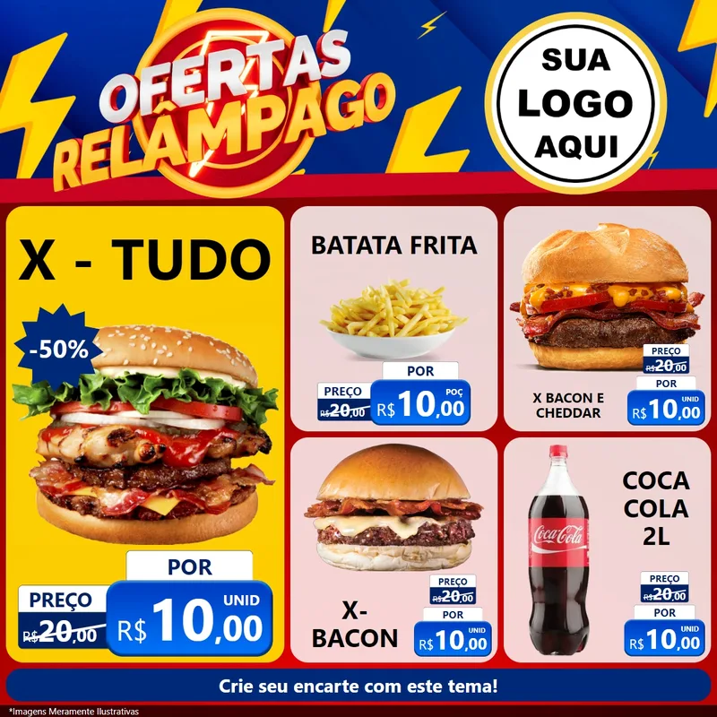 Modelo de Rede Social para Feed Facebook com o tema Ofertas Relâmpago para Hamburgueria