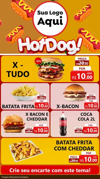 Modelo de TV para TV Vertical com o tema Hot Dog para Hamburgueria