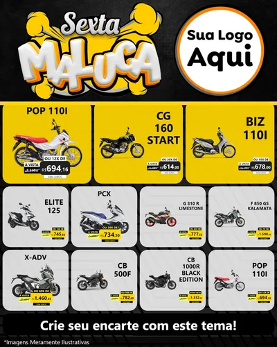 Modelo de Rede Social para Feed Instagram com o tema Sexta Maluca para Concessionaria de Motos