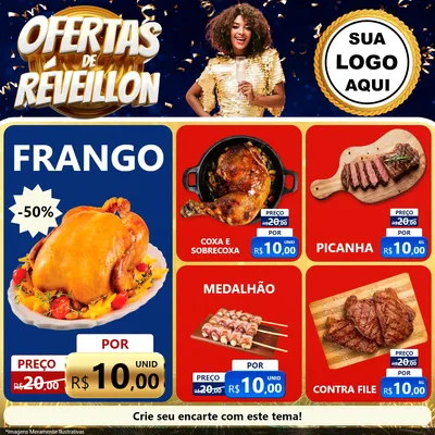 Modelo de Rede Social para Feed Facebook com o tema Ofertas de Réveillon para Assados