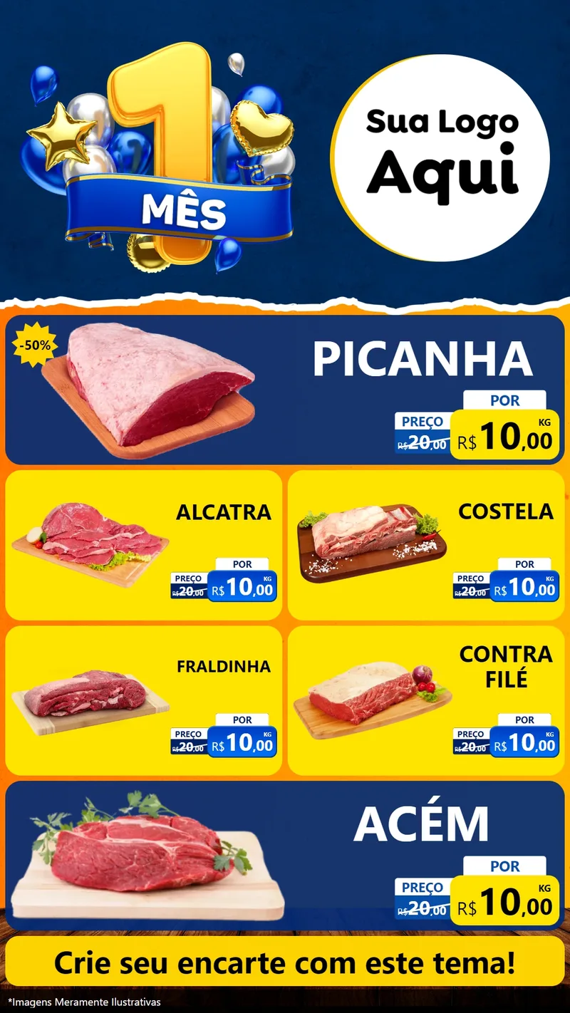 Modelo de TV para TV Vertical com o tema Um Mês de Aniversário para Açougue