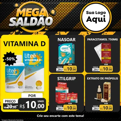 Modelo de Rede Social para Feed Facebook com o tema Mega Saldão para Farmácia