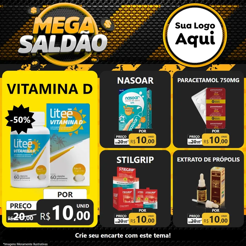 Modelo de Rede Social para Feed Facebook com o tema Mega Saldão para Farmácia