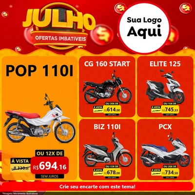 Modelo de Rede Social para Feed Facebook com o tema Julho Ofertas Imbatíveis para Concessionaria de Motos