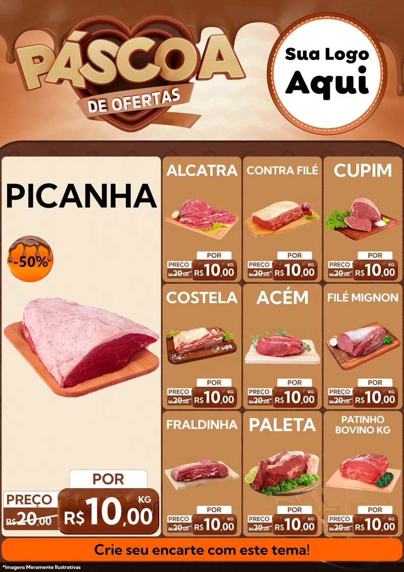 Modelo de Encarte para Encarte A4 Vertical com o tema Páscoa de Ofertas para Açougue