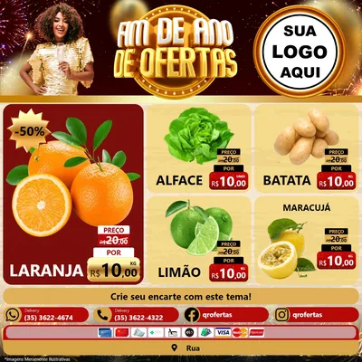 Modelo de Rede Social para Feed Facebook com o tema Fim de Ano de Ofertas para Hortifrúti