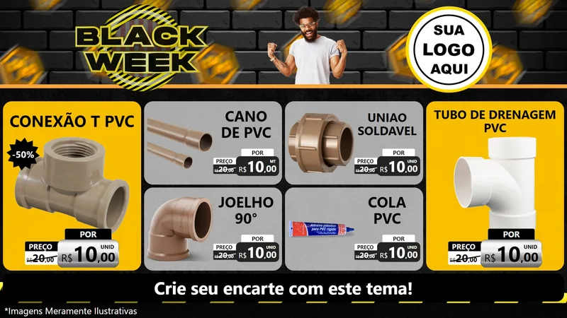 Modelo de TV para TV Horizontal com o tema Black Week para Tubos e conexões