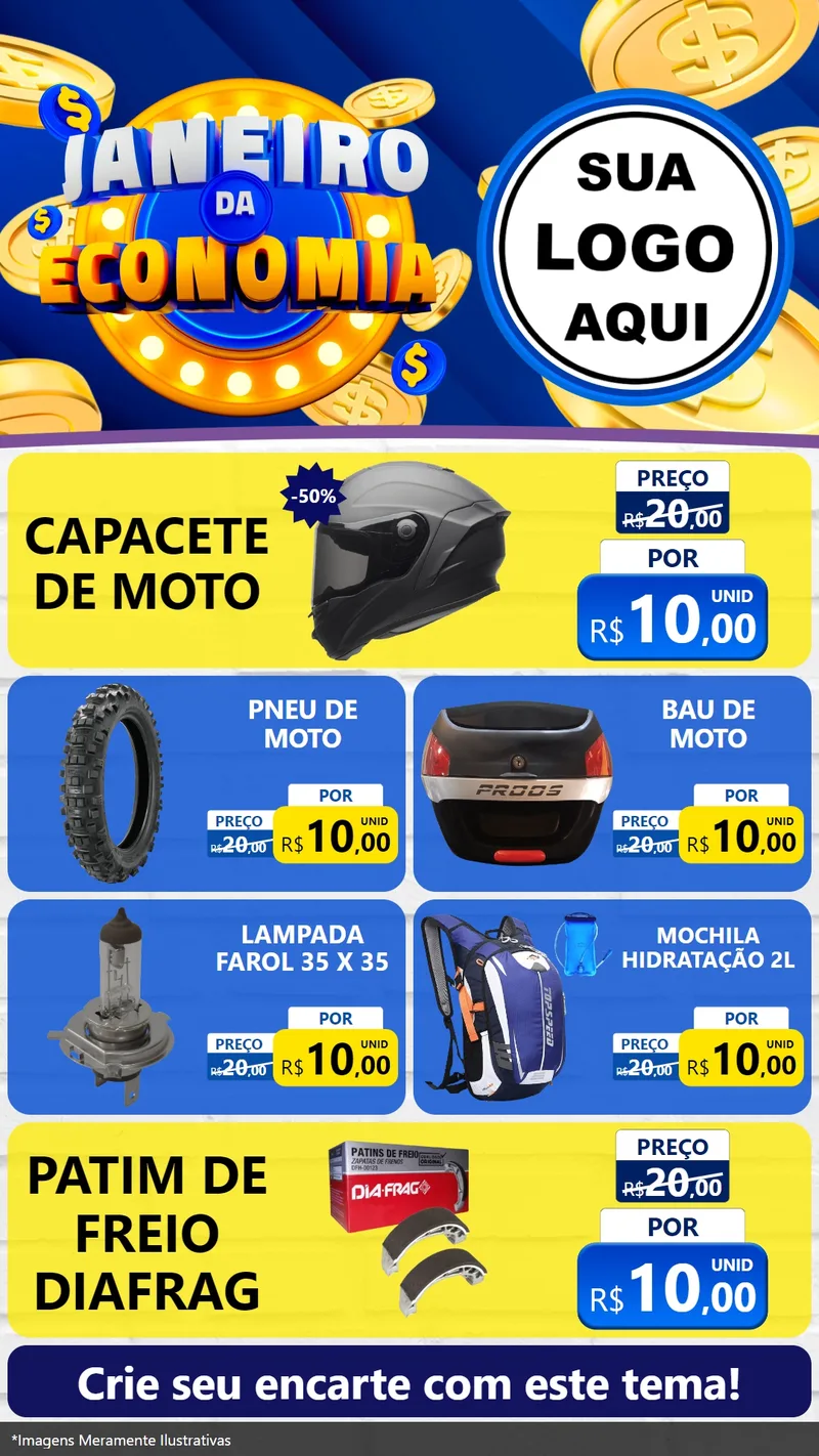 Modelo de TV para TV Vertical com o tema Janeiro da Economia para Moto peças