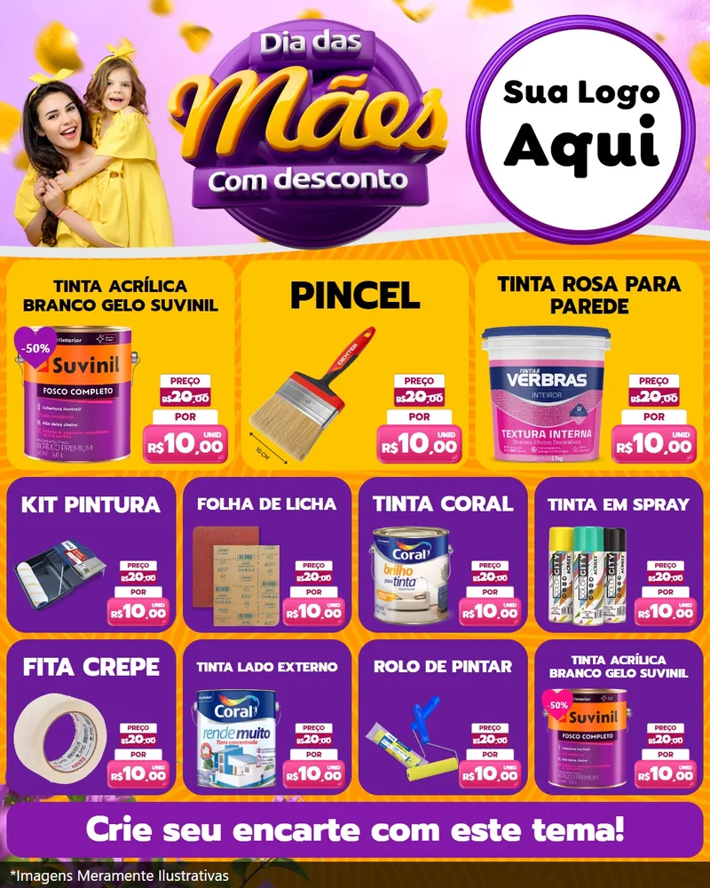 Modelo de Rede Social para Feed Instagram com o tema Dia das Mães com Desconto para Tintas e Ferramentas