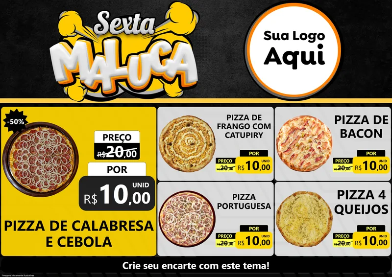 Modelo de Encarte para Encarte A4 Horizontal com o tema Sexta Maluca para Pizzaria
