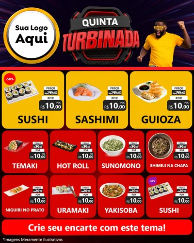 Modelo de Rede Social para Feed Instagram com o tema Quinta Turbinada para Comida japonesa