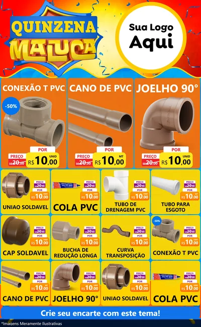 Modelo de Encarte para Encarte Grande com o tema Quinzena Maluca para Tubos e conexões