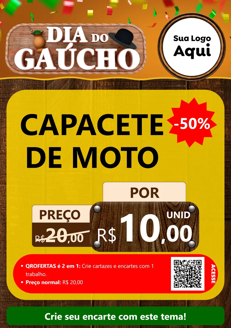 Modelo de Cartaz para Cartaz A4 Vertical com o tema Dia do Gaúcho para Moto peças